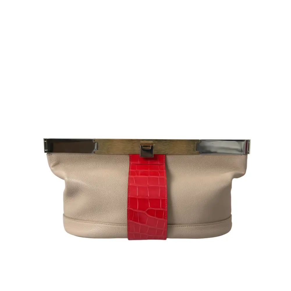 Balenciaga Beige Rot Zweifarbige Tasche aus exotischem Leder