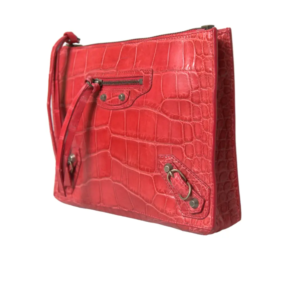 Balenciaga Rote exotische Haut Leder Classic Pouch Geldbörse Handgelenk Tasche