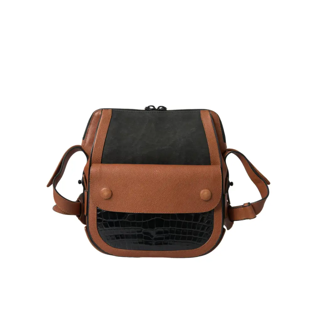 Balenciaga Schwarz Braun Exotische Haut Leder Vertikale Crossbody Geldbörse Tasche