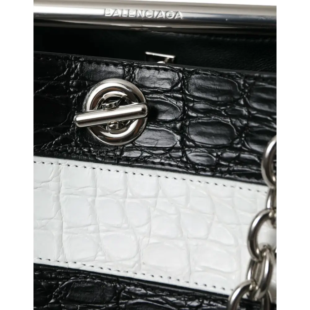 Balenciaga Schwarz-weiß gestreifte Exotenhaut Leder Maxi Bucket Tote Bag