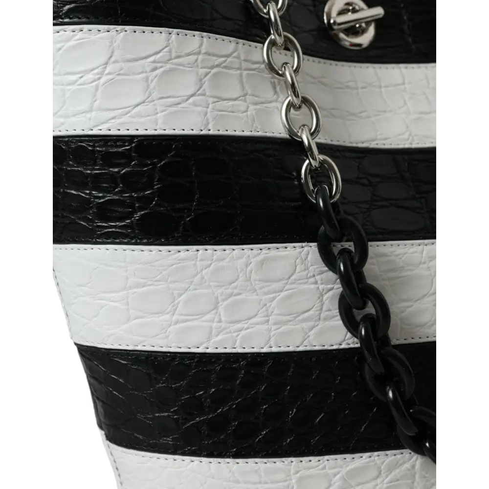 Balenciaga Schwarz-weiß gestreifte Exotenhaut Leder Maxi Bucket Tote Bag
