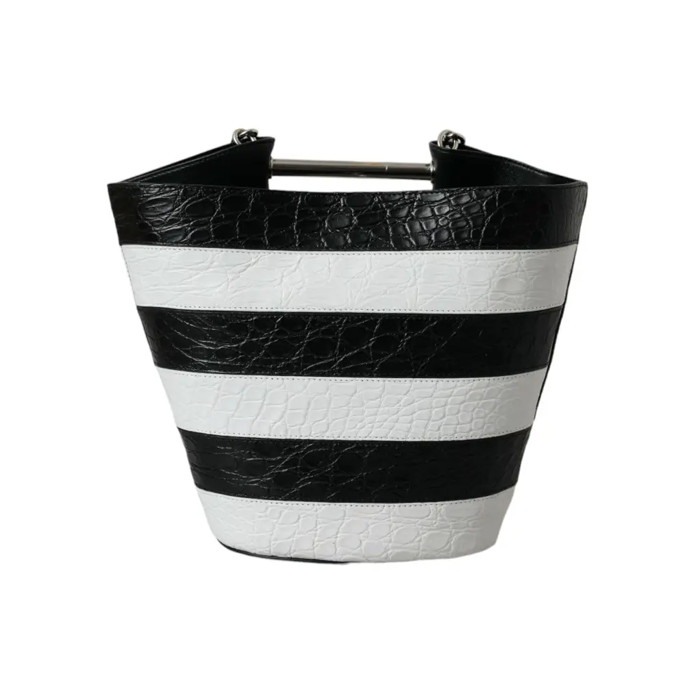 Balenciaga Schwarz-weiß gestreifte Exotenhaut Leder Maxi Bucket Tote Bag