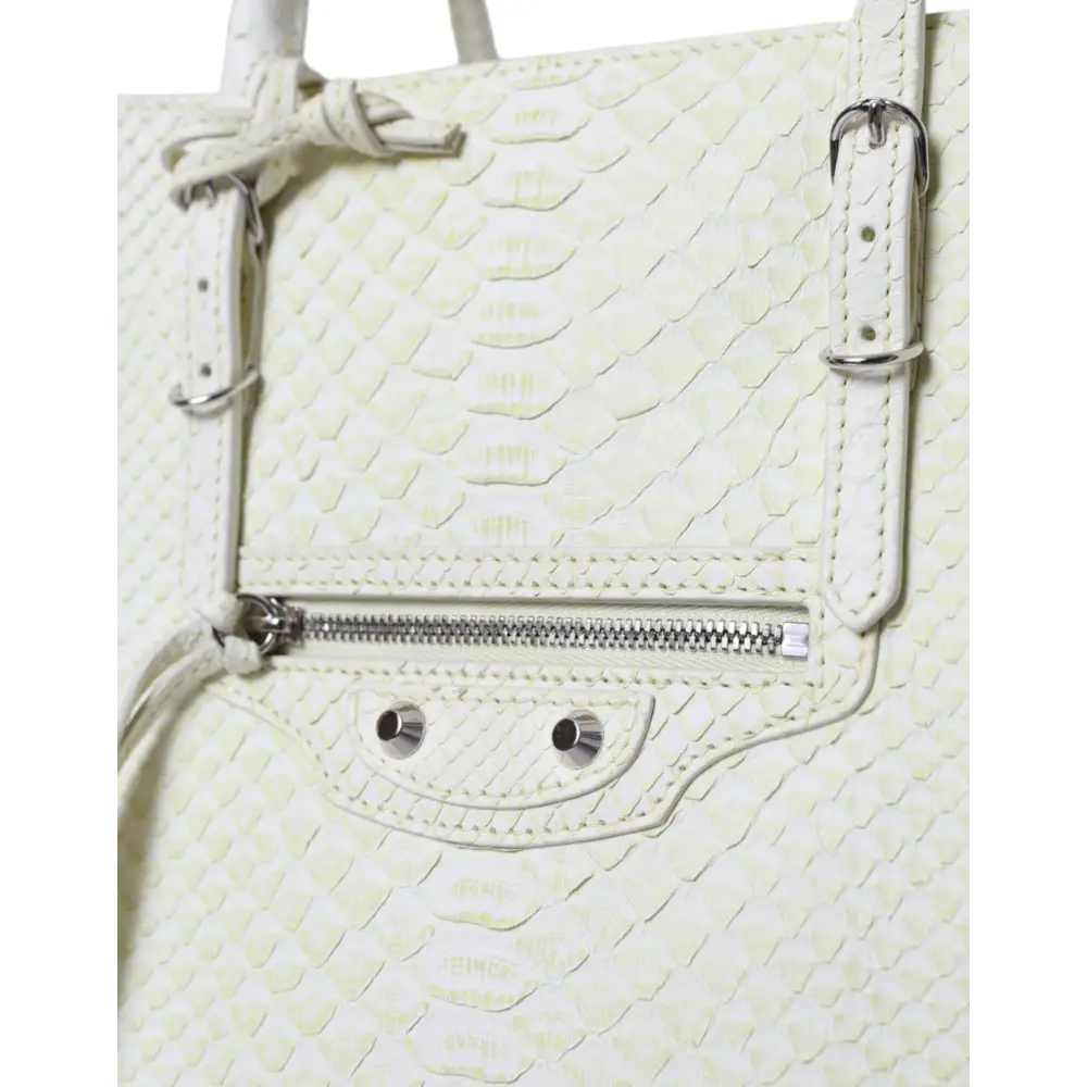 Balenciaga Weiß Gelb Exotische Haut Leder Einkaufstasche PAPIER Tasche