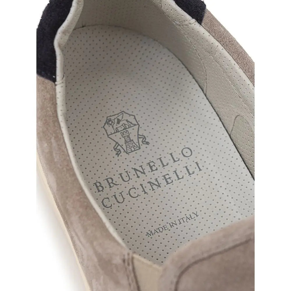 Brunello Cucinelli Beigefarbene Leder-Loafer zum Hineinschlüpfen - EU44/US11