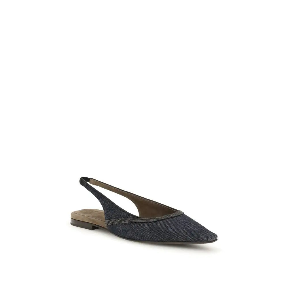 Brunello Cucinelli Blaue Baumwoll-Ballerinas