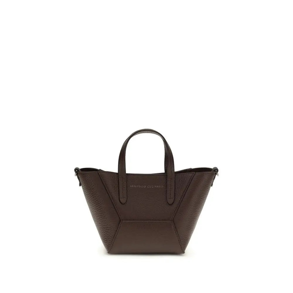 Brunello Cucinelli Bordeaux Calf Leather Bos Taurus Schultertasche