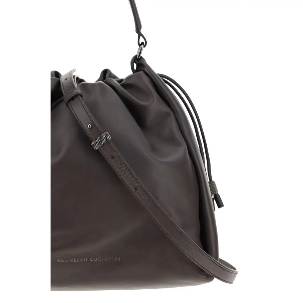 Brunello Cucinelli Braune Kalbshaut Bos Taurus Schultertasche