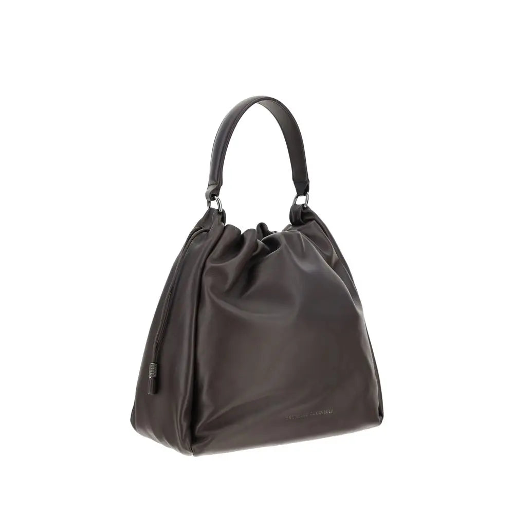 Brunello Cucinelli Braune Kalbshaut Bos Taurus Schultertasche