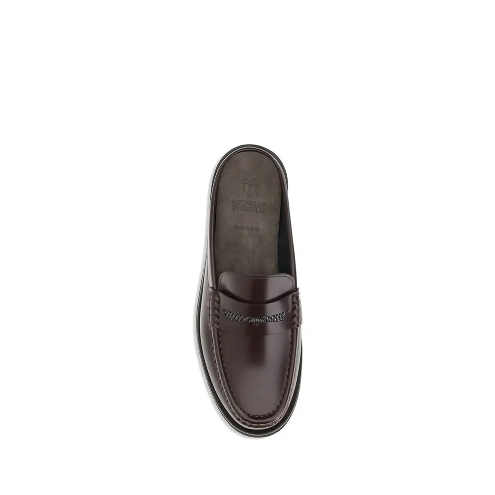 Brunello Cucinelli Braune Kalbsleder Bos Taurus Slipper - EU38/US8
