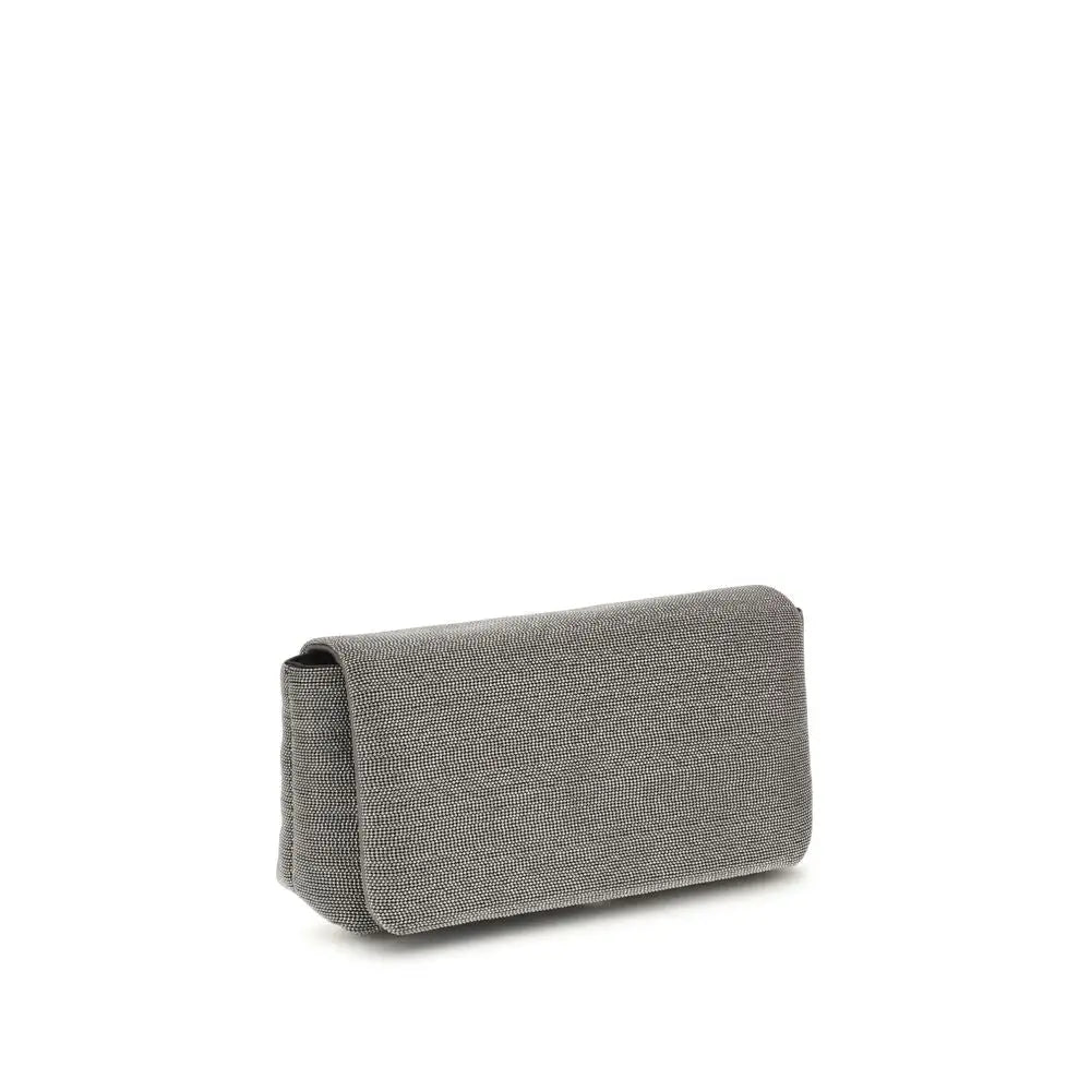 Brunello Cucinelli Grau-Weiße Leder-Umhängetasche