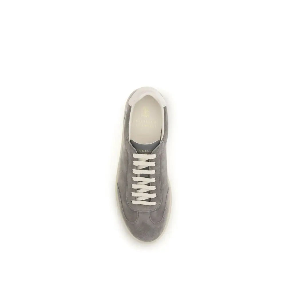 Brunello Cucinelli Graue Bos Taurus Kalbsleder Low-Top-Sneaker
