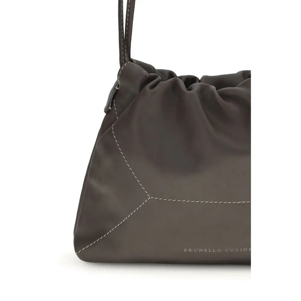Brunello Cucinelli Schultertasche aus braunem Kalbsleder Bos Taurus