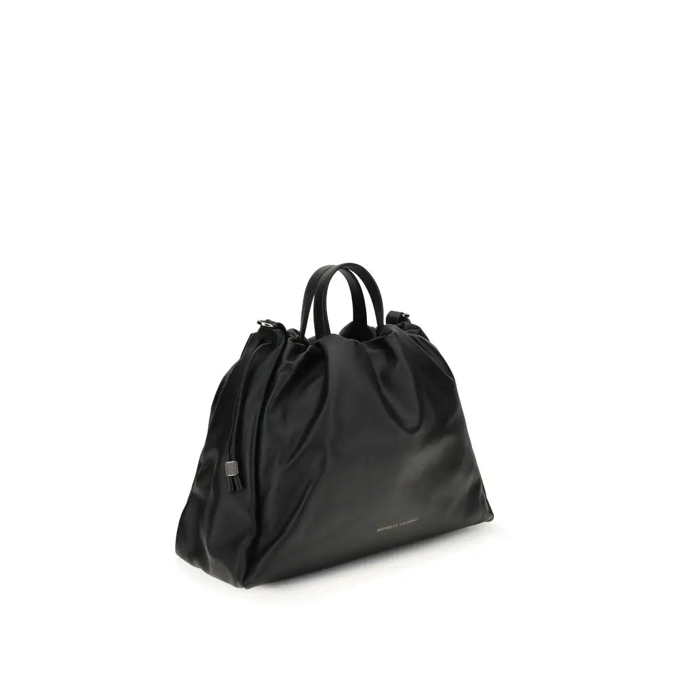 Brunello Cucinelli Schwarze Kalbshaut Bos Taurus Schultertasche