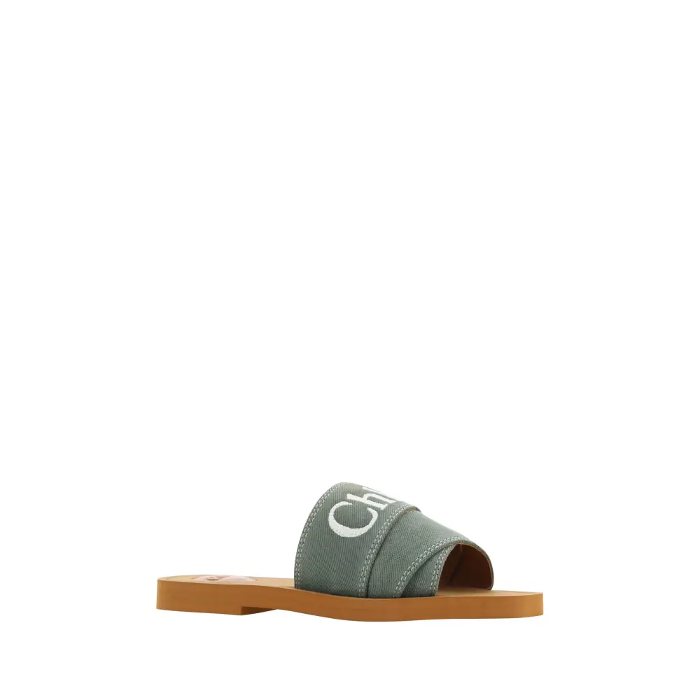 Chloé Elegante Rutschen aus waldgrüner Baumwolle - EU36/US6