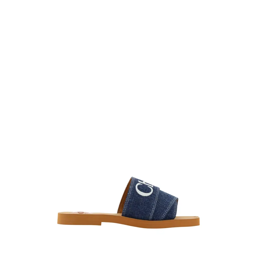 Chloé Üppige Cotton Woody Slide Sandalen in Denim Blau - EU37/US7
