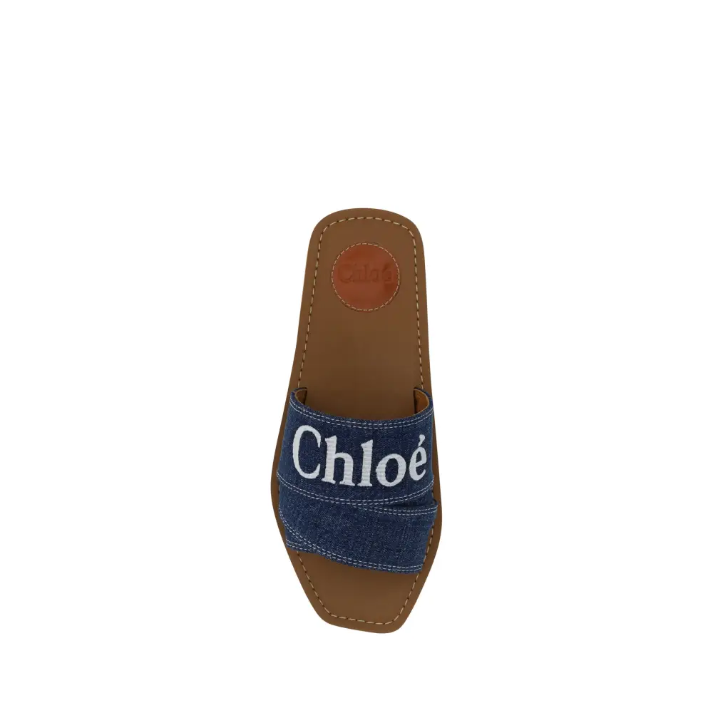 Chloé Üppige Cotton Woody Slide Sandalen in Denim Blau - EU37/US7