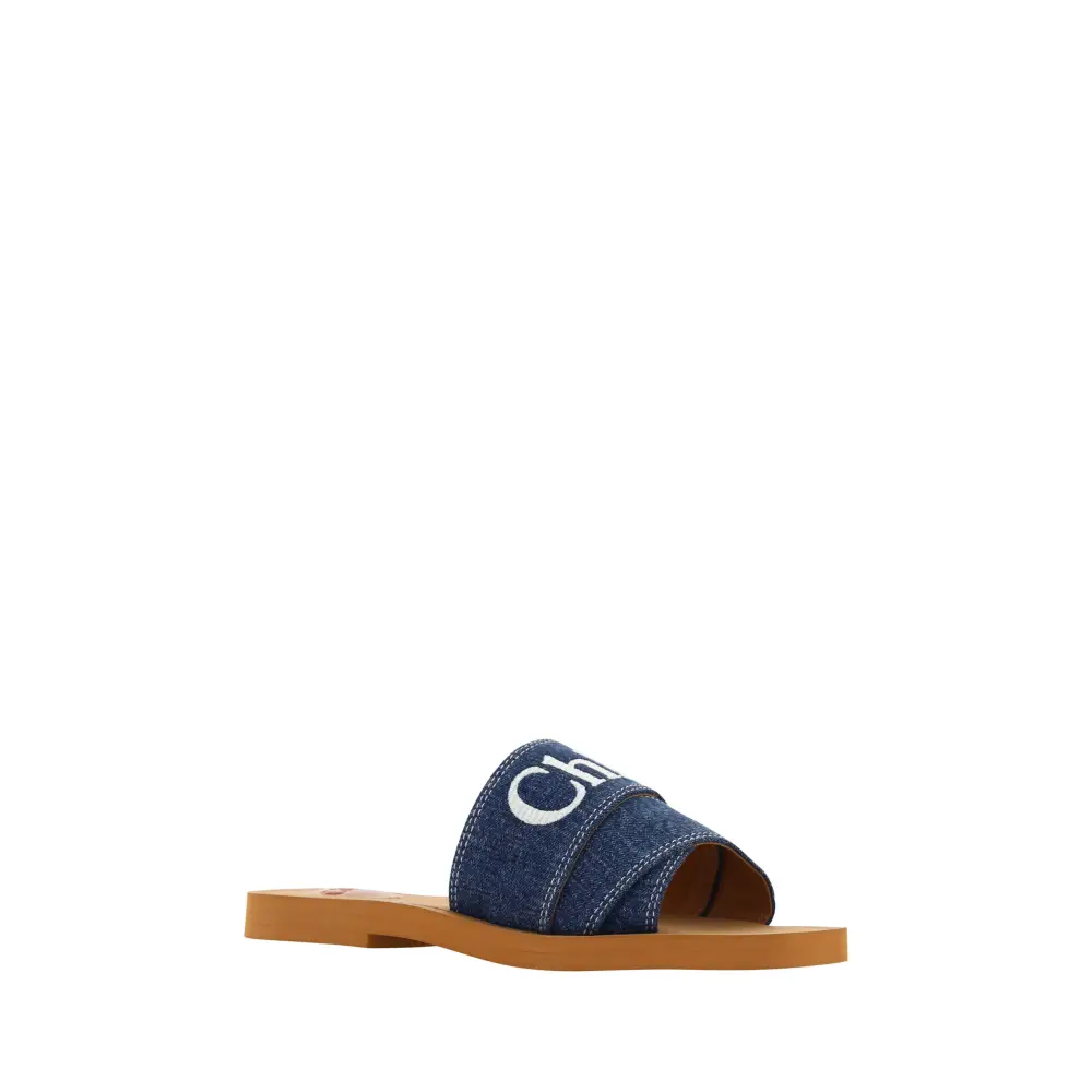 Chloé Üppige Cotton Woody Slide Sandalen in Denim Blau - EU37/US7