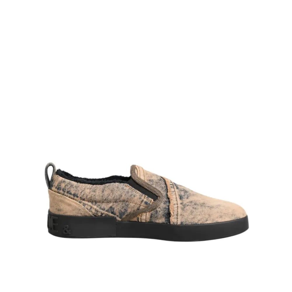 Dolce & Gabbana Beige Baumwolle Low Top Slip On Sneakers Schuhe - EU44/US11