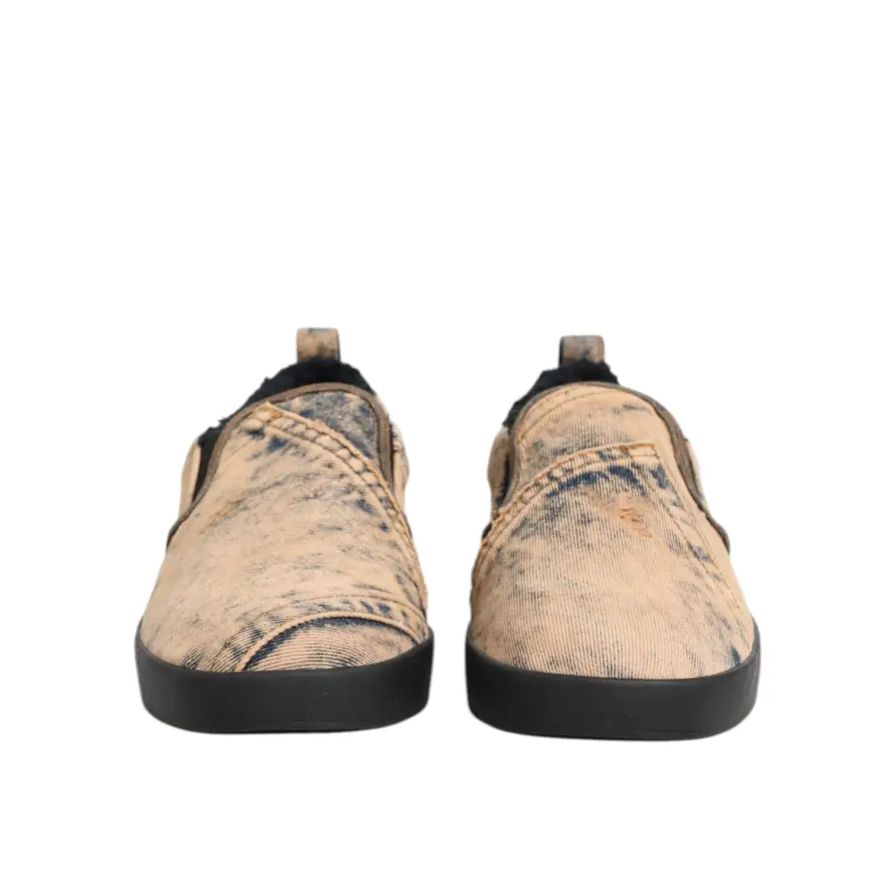 Dolce & Gabbana Beige Baumwolle Low Top Slip On Sneakers Schuhe - EU44/US11