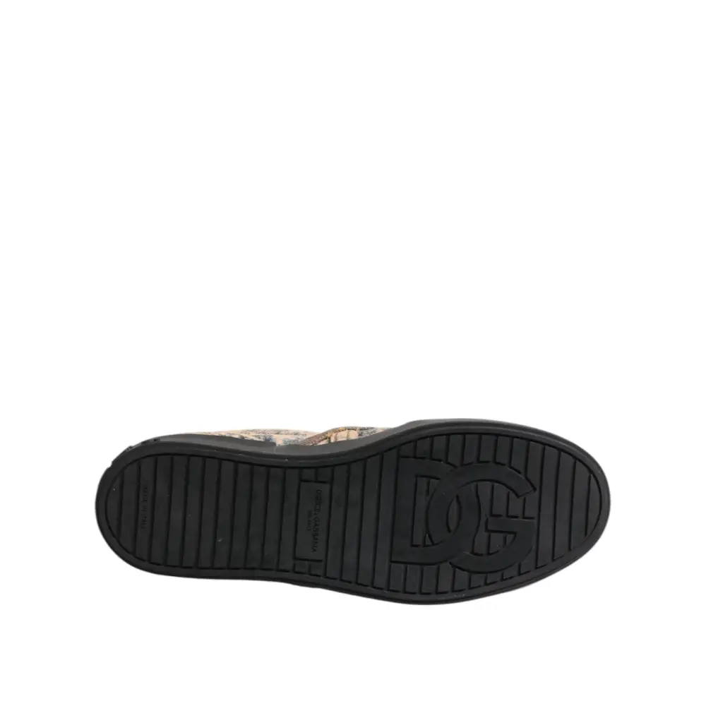 Dolce & Gabbana Beige Baumwolle Low Top Slip On Sneakers Schuhe - EU44/US11