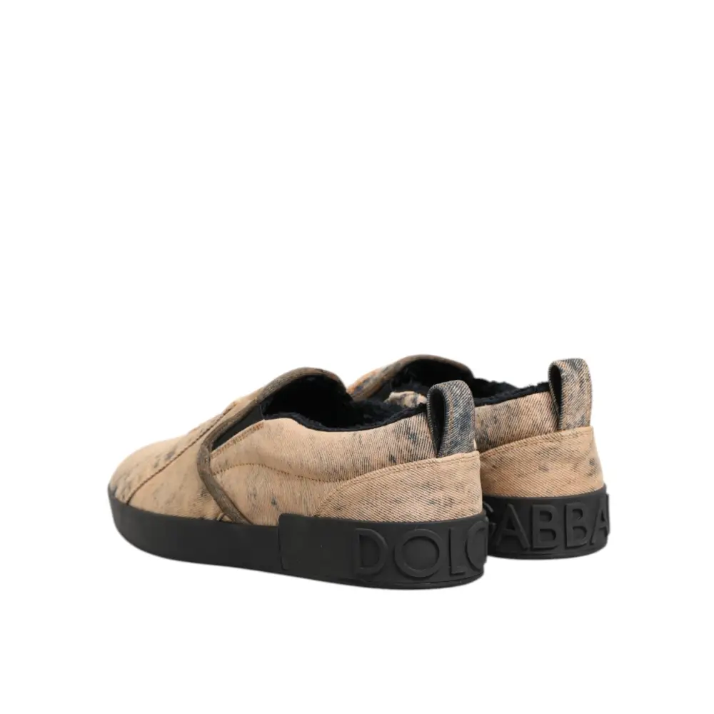 Dolce & Gabbana Beige Baumwolle Low Top Slip On Sneakers Schuhe - EU44/US11