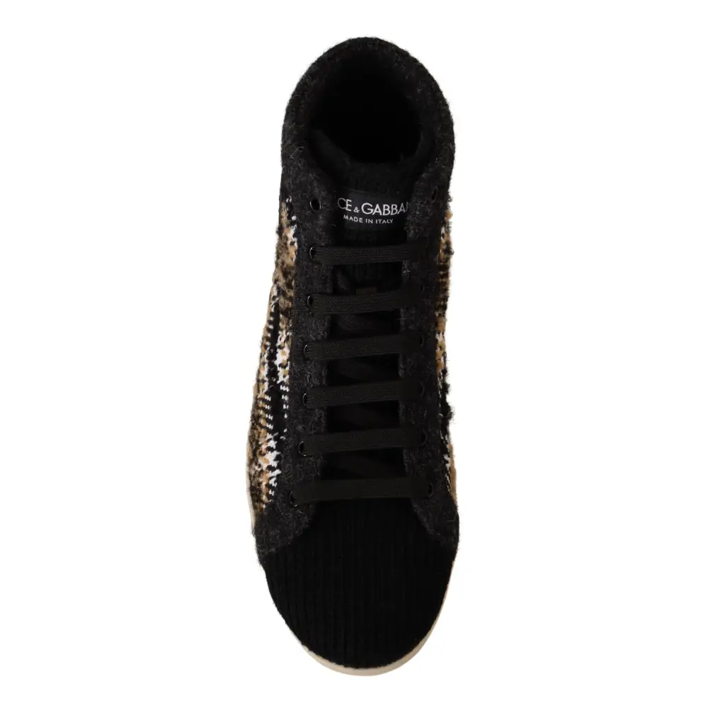 Dolce & Gabbana Beige Braun Wolle Baumwolle High Top Sneakers - EU44/US11
