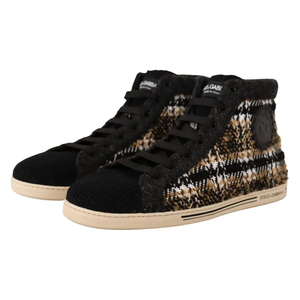 Dolce & Gabbana Beige Braun Wolle Baumwolle High Top Sneakers - EU44/US11
