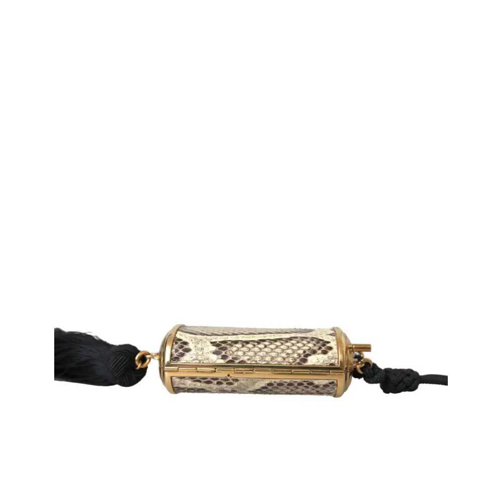 Dolce & Gabbana Beige Exotisches Leder Mini-Spiegel Quaste Make Up Tasche