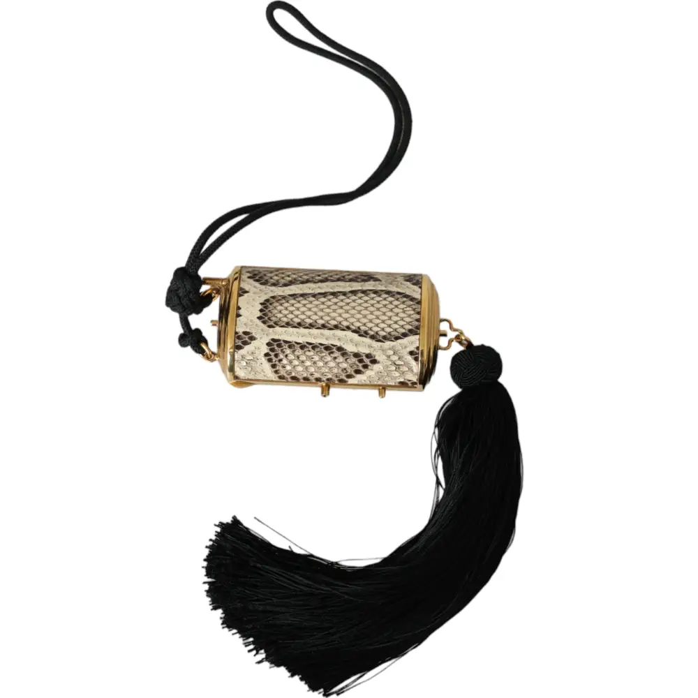 Dolce & Gabbana Beige Exotisches Leder Mini-Spiegel Quaste Make Up Tasche