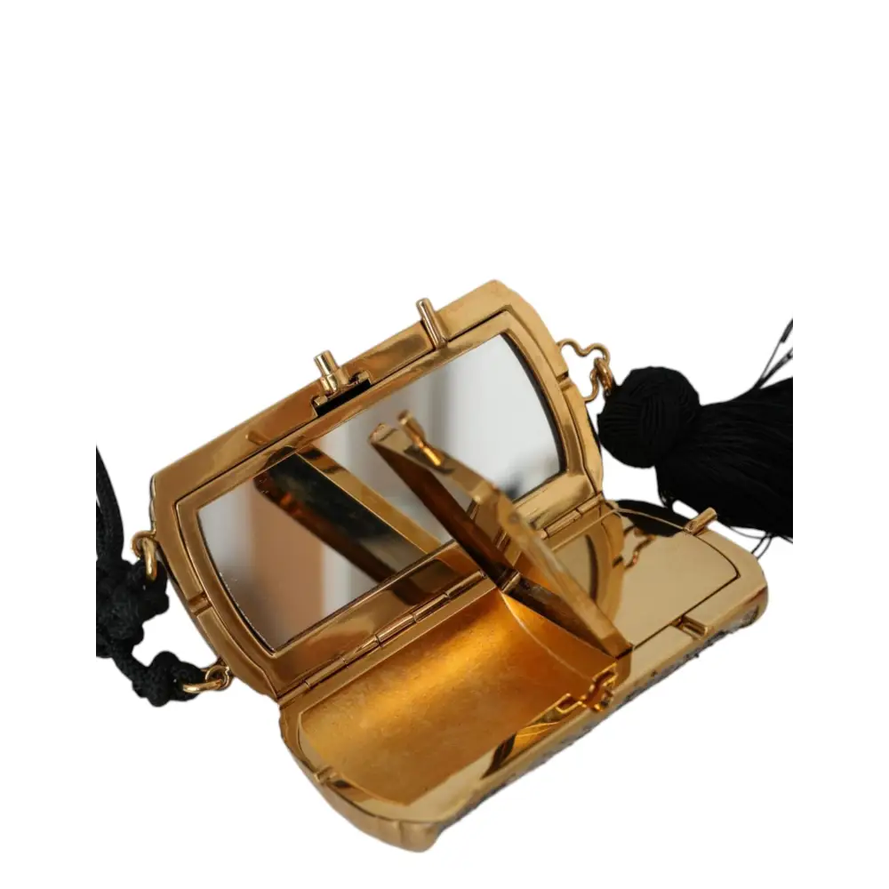 Dolce & Gabbana Beige Exotisches Leder Mini-Spiegel Quaste Make Up Tasche