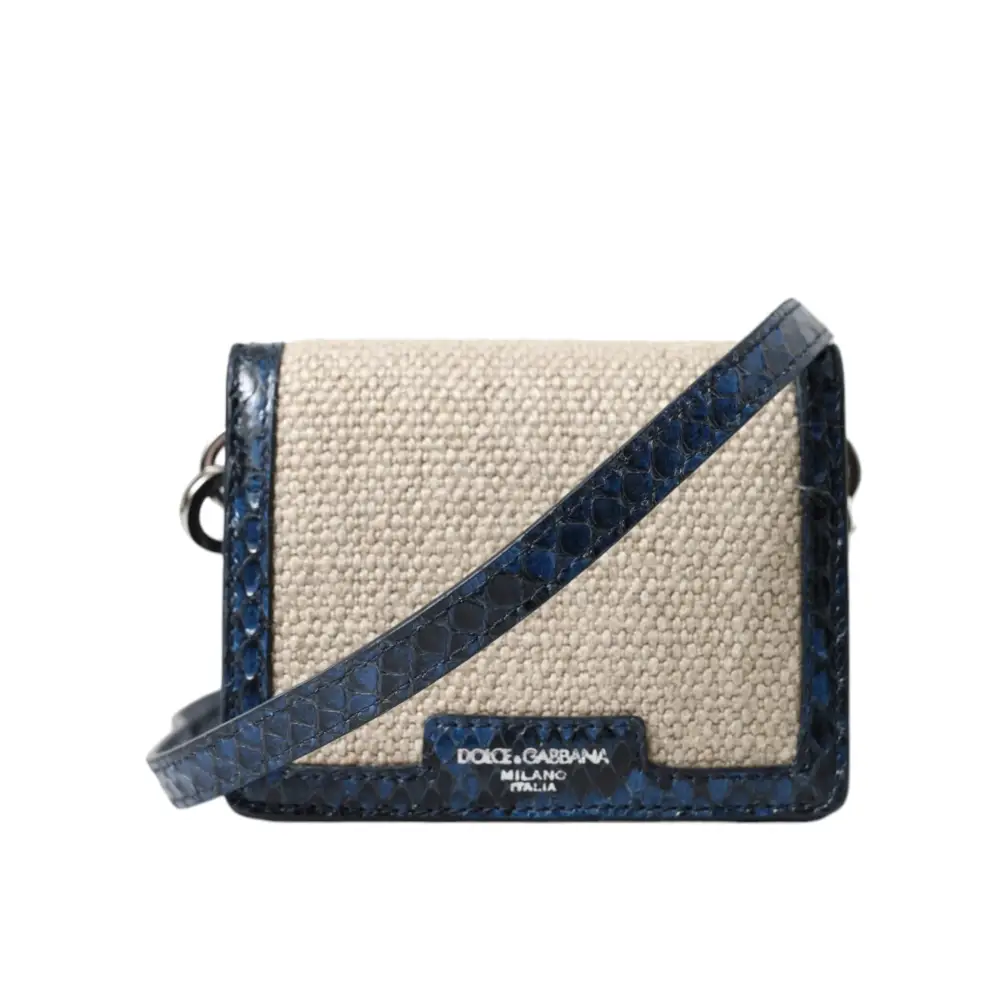 Dolce & Gabbana Beige Raffia Blau Leder Trim Mini Umhängetasche Crossbody Bag