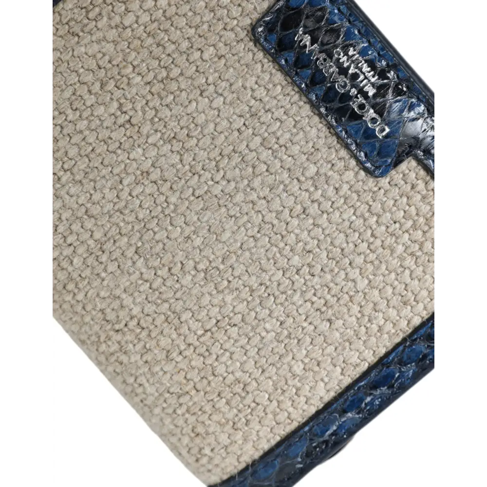 Dolce & Gabbana Beige Raffia Blau Leder Trim Mini Umhängetasche Crossbody Bag