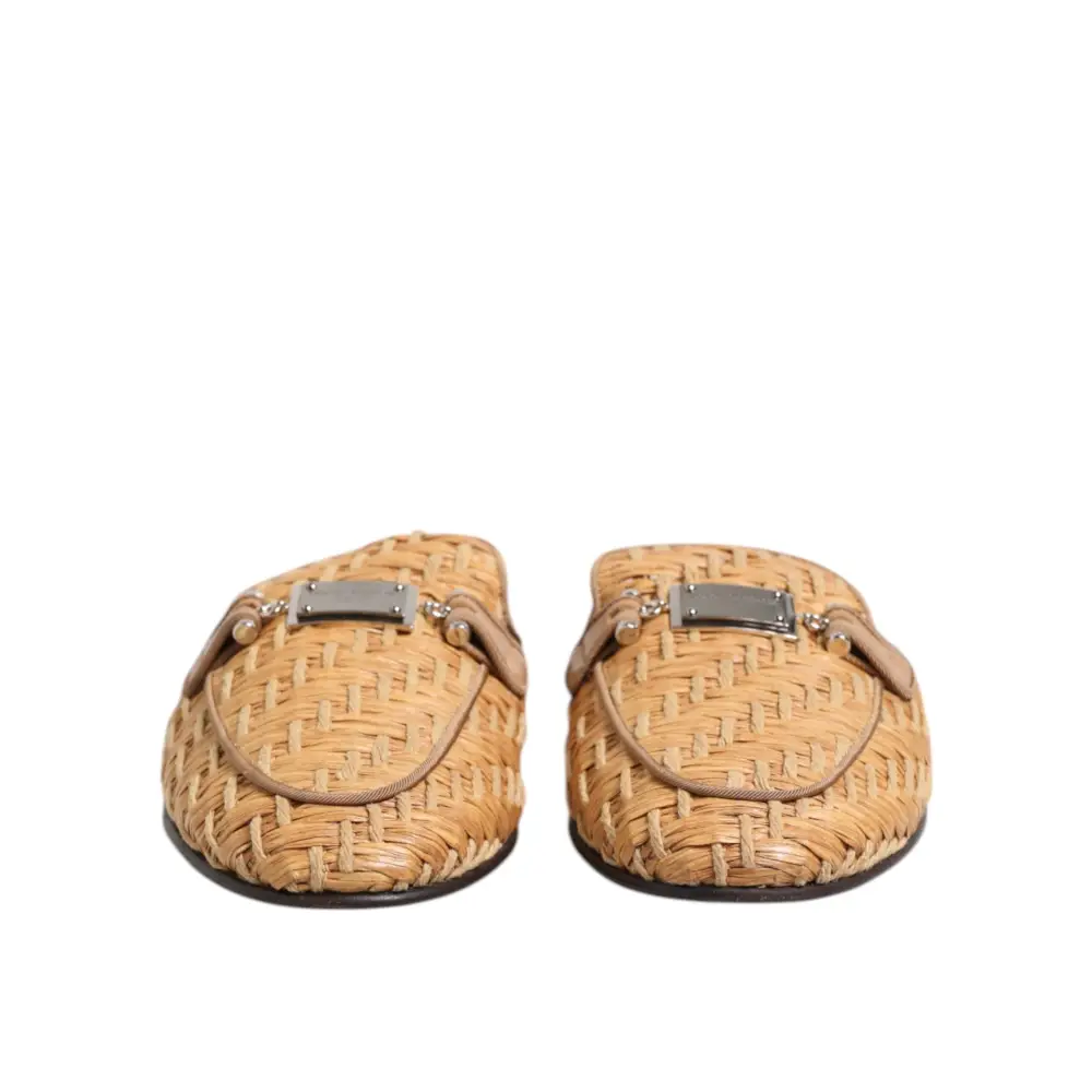 Dolce & Gabbana Beige Rattan Flache Pantolette Männer Sandalen Schuhe - EU44/US11