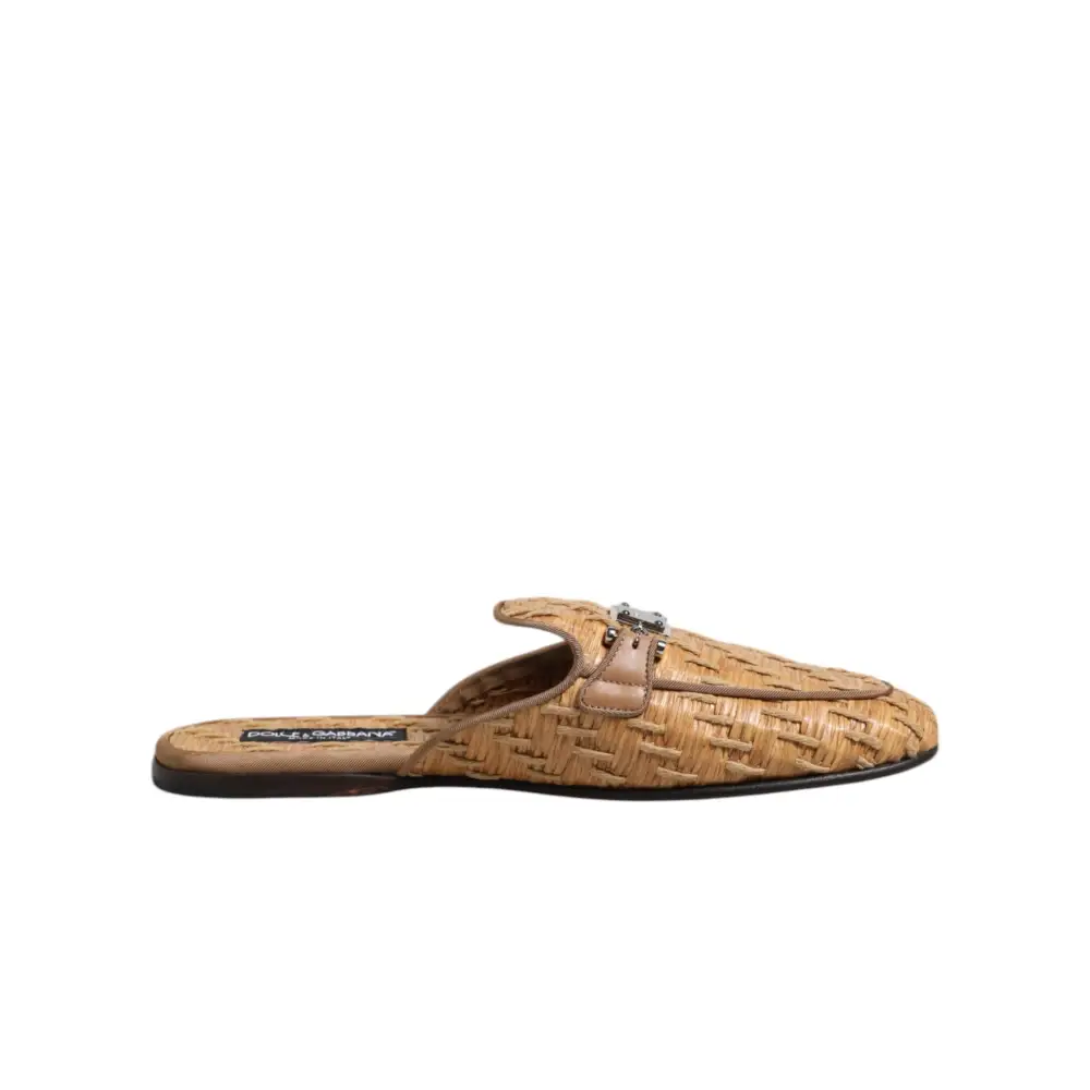 Dolce & Gabbana Beige Rattan Flache Pantolette Männer Sandalen Schuhe - EU44/US11