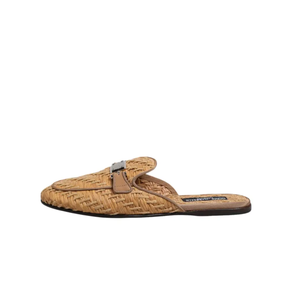 Dolce & Gabbana Beige Rattan Flache Pantolette Männer Sandalen Schuhe - EU44/US11