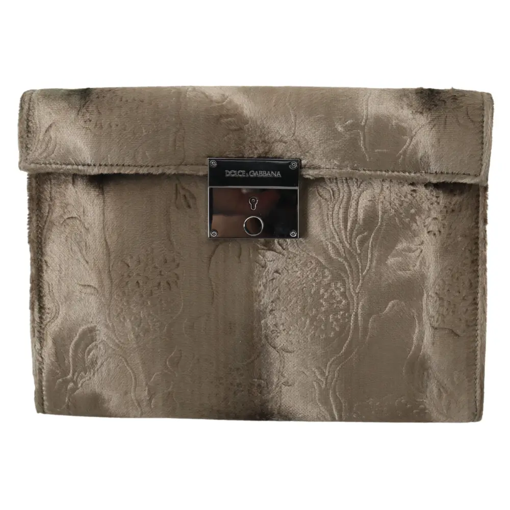 Dolce & Gabbana Beige Samt Floral Leder Männer Dokument Aktentasche