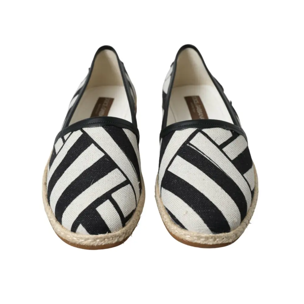 Dolce & Gabbana Beige Schwarz Gestreifte Canvas Espadrilles MONDELLO Schuhe - EU42/US9