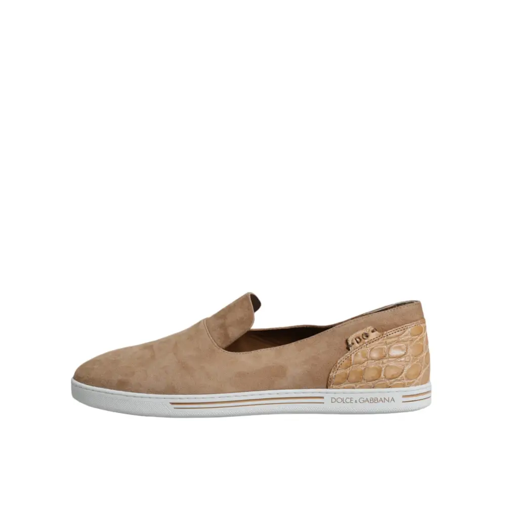 Dolce & Gabbana Beige Wildleder Kaiman Loafers Hausschuhe Schuhe - EU42/US9