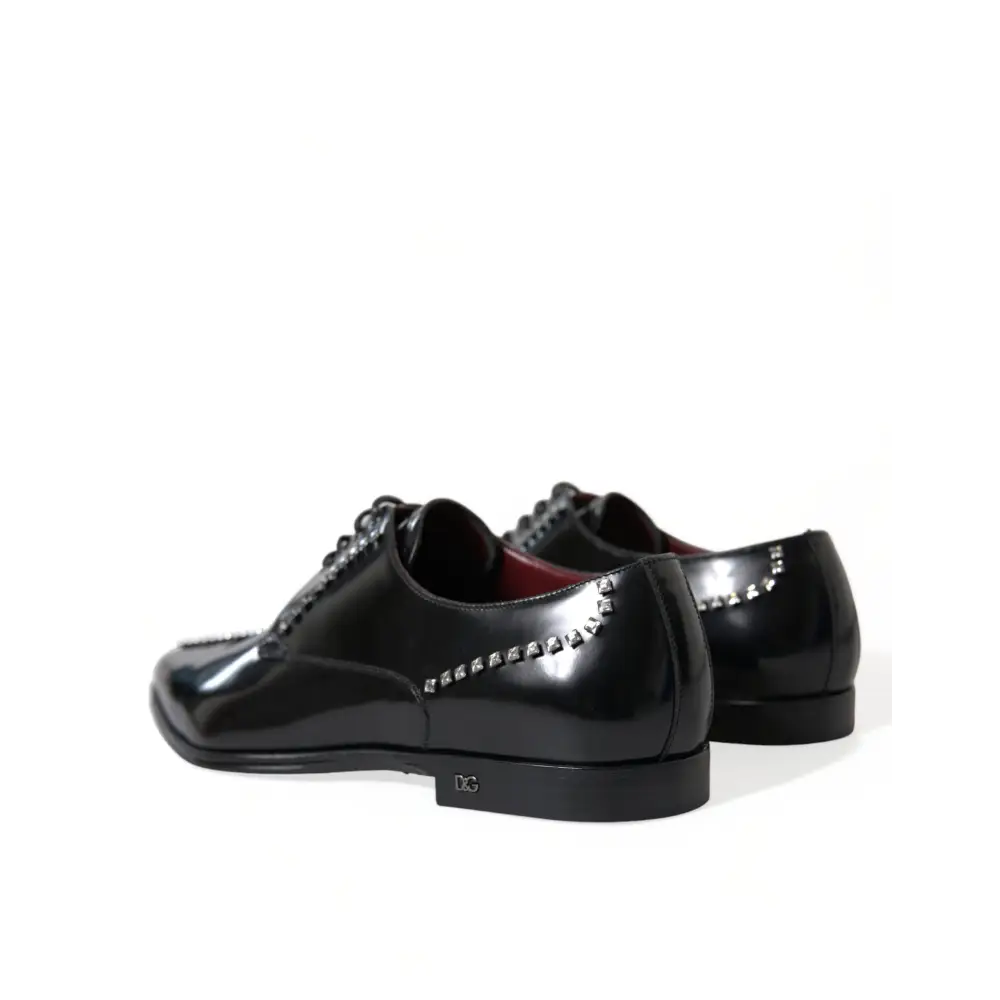 Dolce & Gabbana Black Leather Crystal Dress Formal Shoes