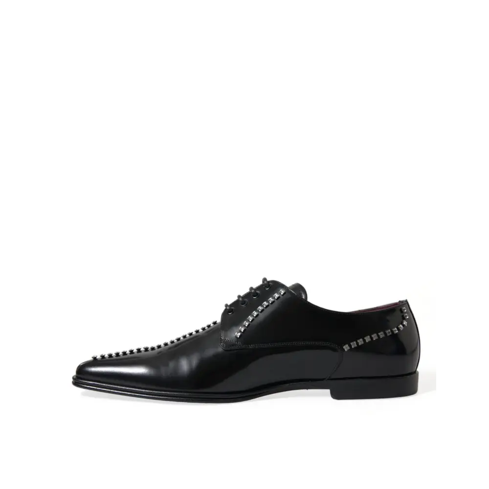 Dolce & Gabbana Black Leather Crystal Dress Formal Shoes