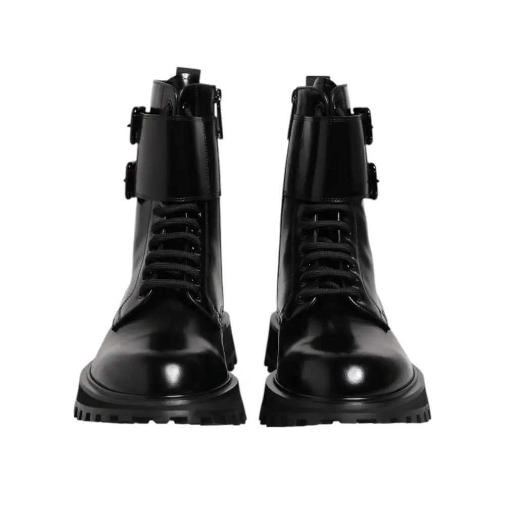 Dolce & Gabbana Black Leather Lace Up Mid Calf Boots Shoes - EU42/US9