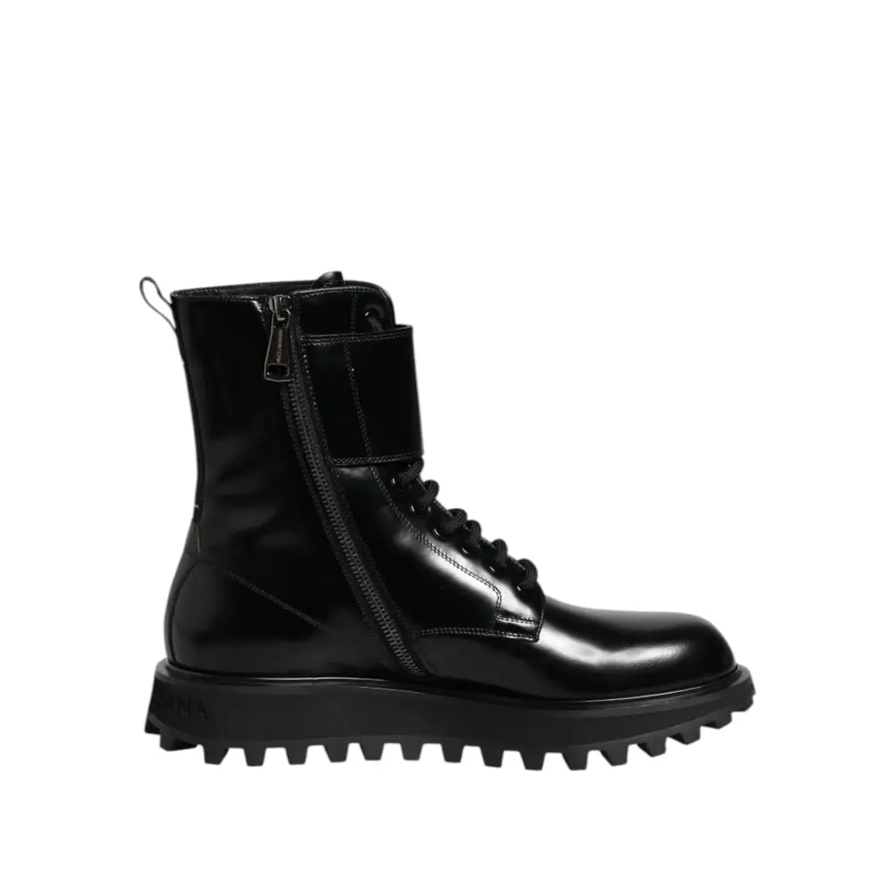 Dolce & Gabbana Black Leather Lace Up Mid Calf Boots Shoes - EU42/US9