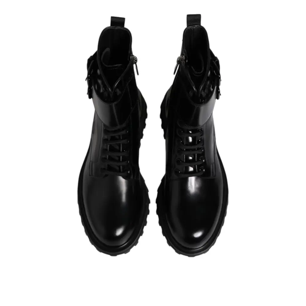 Dolce & Gabbana Black Leather Lace Up Mid Calf Boots Shoes - EU42/US9