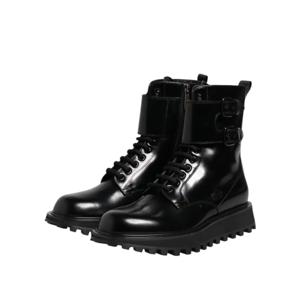 Dolce & Gabbana Black Leather Lace Up Mid Calf Boots Shoes - EU42/US9