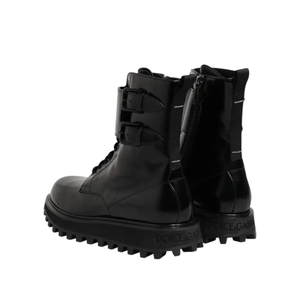 Dolce & Gabbana Black Leather Lace Up Mid Calf Boots Shoes - EU42/US9