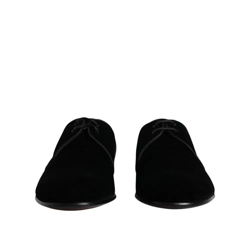 Dolce & Gabbana Black Velvet Leather Lace Up Derby Shoes - EU41.5/US8.5