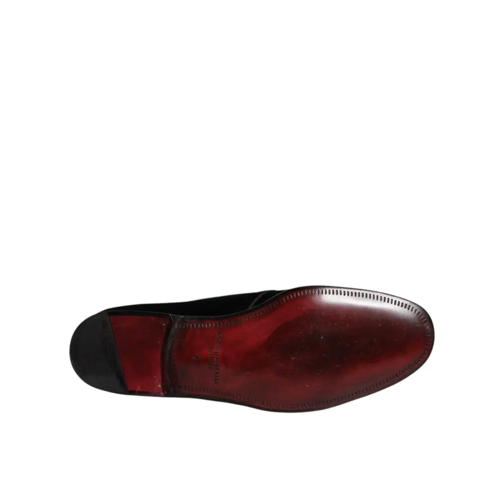 Dolce & Gabbana Black Velvet Leather Lace Up Derby Shoes - EU41.5/US8.5