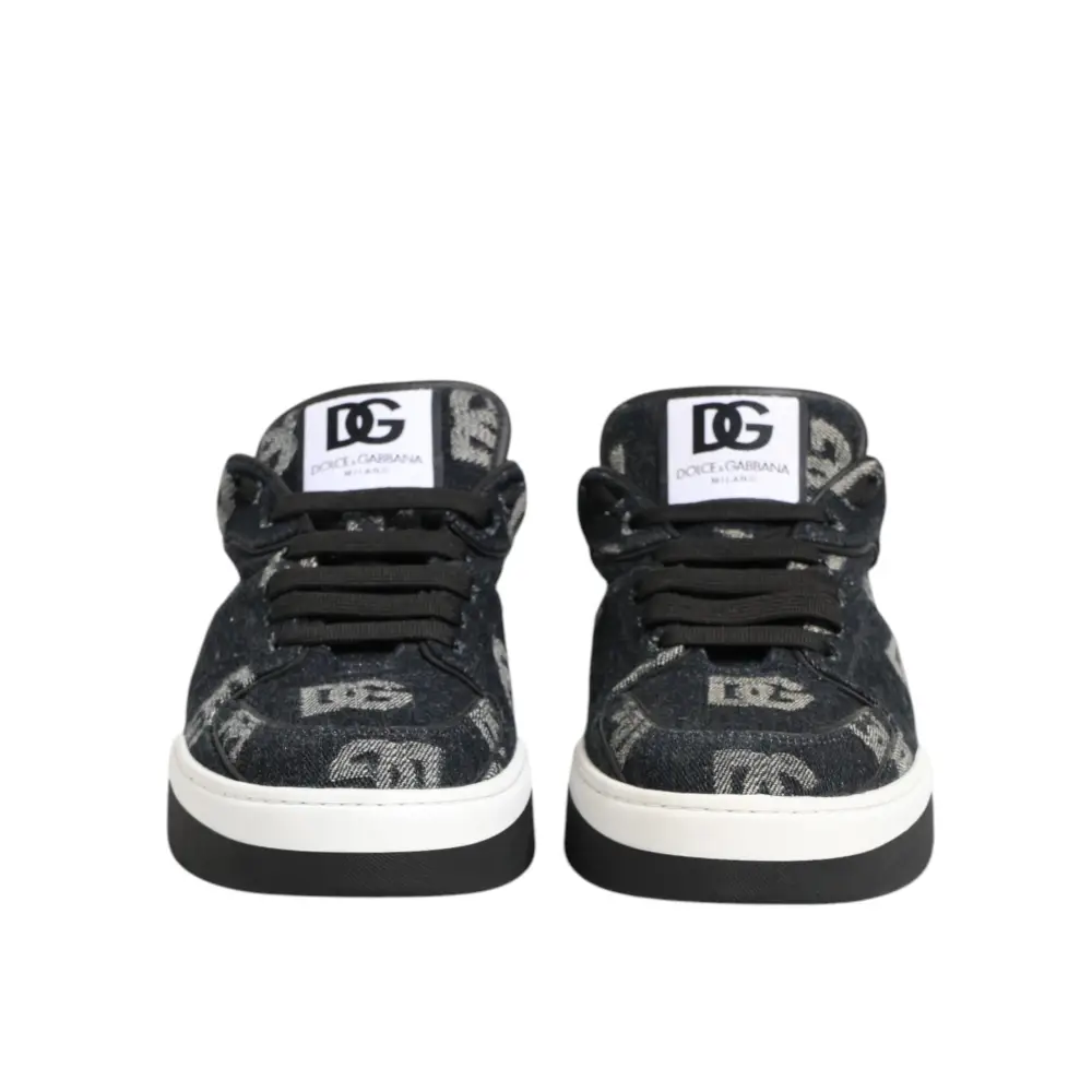 Dolce & Gabbana Blau Baumwolle Denim Logo Low Top Sneakers Schuhe - EU44/US11