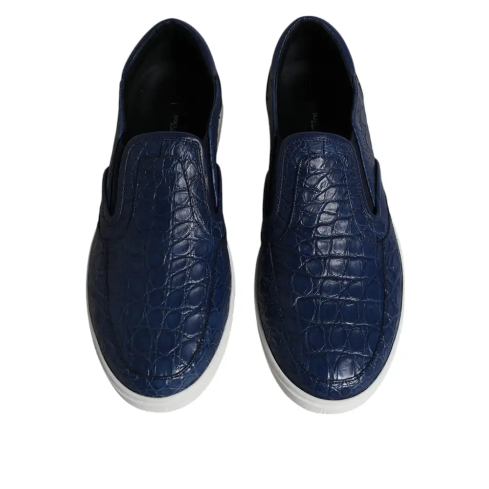 Dolce & Gabbana Blau Croc Exotische Leder Männer Turnschuhe Schuhe - EU41/US8