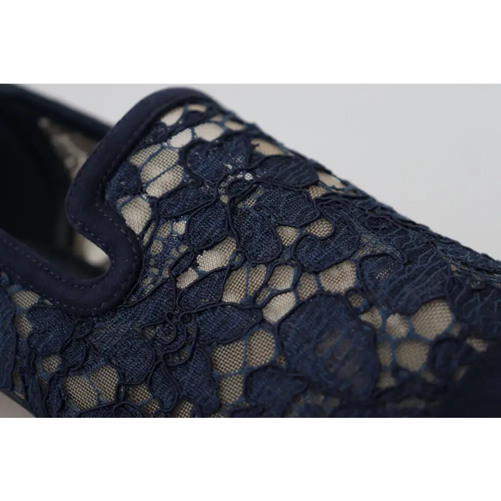 Dolce & Gabbana Blau Floral Spitze Slip Ons Loafers Flats Schuhe